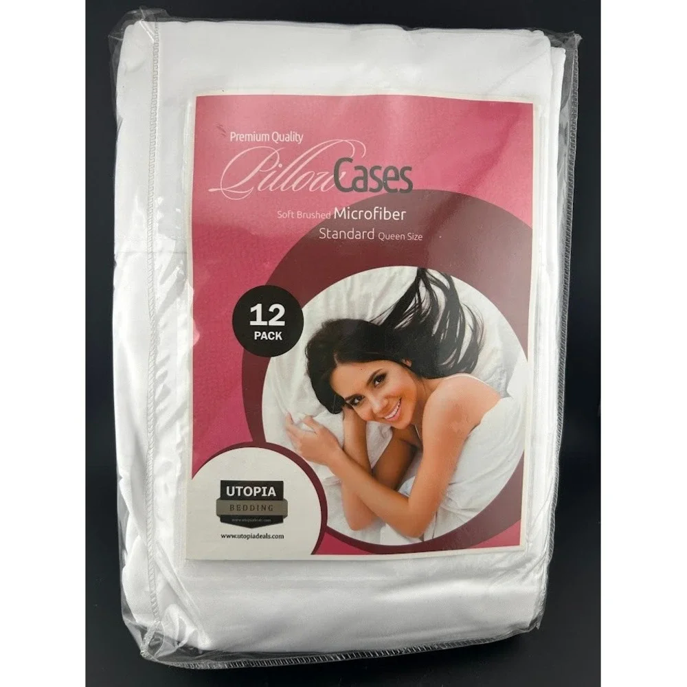 Utopia Bedding Pillow Cases Queen Size White Soft Brushed Microfiber 12 Pack‎